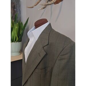 J Riggins Wool Sport Coat 44R Green Houndstooth Blazer USA 2 Button Mens